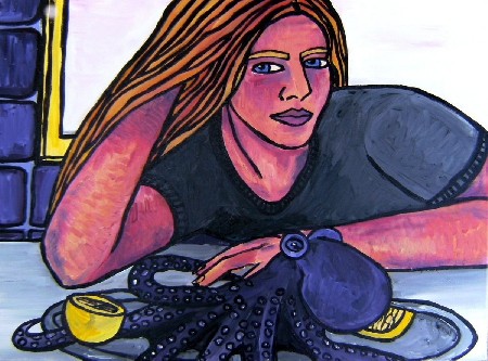 'Frau vor dem Verzehr eines Kraken 60 80 - Kopie ' in Grossansicht