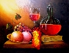 Stillleben Obst und Wein von Christa Leyer