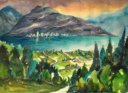 'Aquarell St Wolfgang mit Wolfgangsee' in Grossansicht