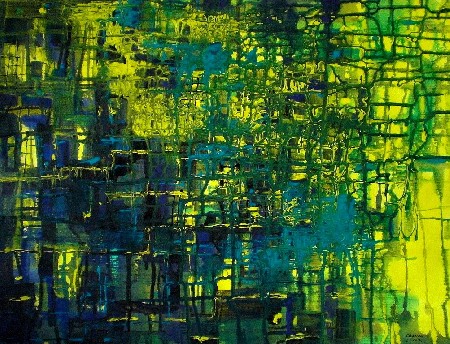 'Acryl Abstraktion in Blau-Gelb ' in Grossansicht