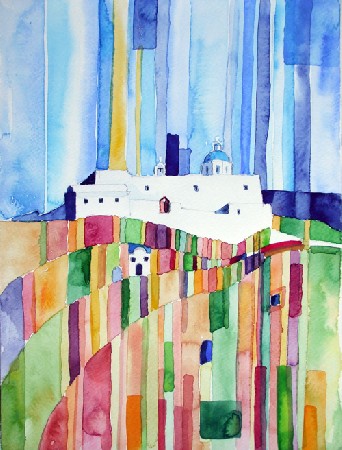 'Kloster_Agios_Nikolaos_Firostefani_ Santorini_ 2009_Sept_Aquarell_auf_Btten_24x32cm ' in Grossansicht