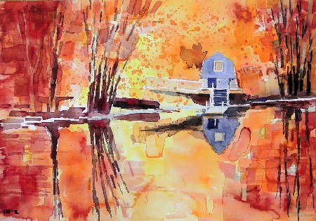 'Oktober , glhend Jan 2013  Aquarell auf Btten 53x36cm ' in Grossansicht