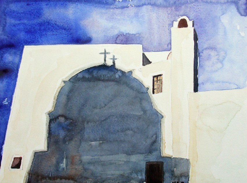 Werk 'Morgenlicht und Schatten   Santorin 2007 Aquarell auf Btten 24x32 cm ' von 'Martin Rder'