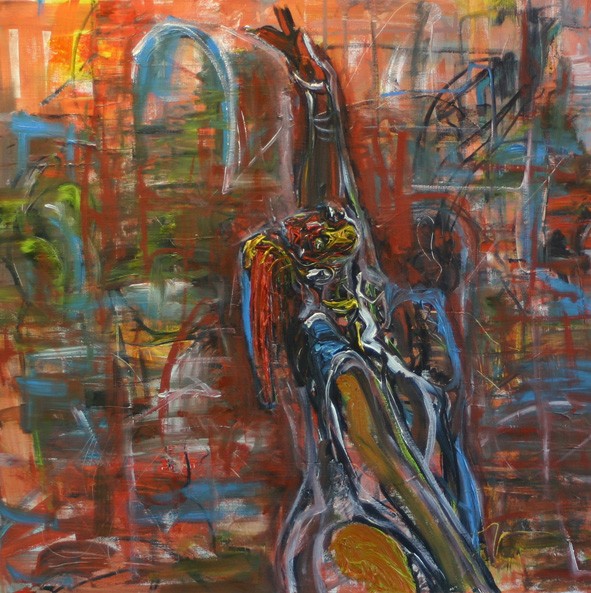 Werk 'Der Ruf des Schamanen, 60 x 60 cm 2011, l auf Leinwand minimiert ' von 'Iris Alvarenga'